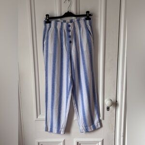 Women’s Loft Outlet High Rise Straight Leg Elastic Waist Linen Blend Striped